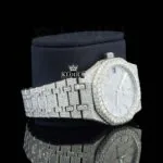 White Dial Diamond Markers Fully Iced Out Moissanite Watch Right Profile View