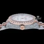 White Dial Diamond Markers Two Tone Iced Out Moissanite Watch Crown View