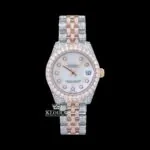 Roles White Dial Diamond Markers Two Tone Iced Out Moissanite Watch with Diamond Markers