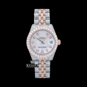 Roles White Dial Diamond Markers Two Tone Iced Out Moissanite Watch