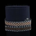 White Dial Diamond Markers Two Tone Rose Gold Strap Moissanite Watch Bracelet View