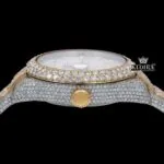 White Dial Dual Time Two Tone Moissanite Diamond Watch Crown View