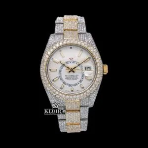 Roles White Dial Dual Time Two Tone Moissanite Diamond Watch