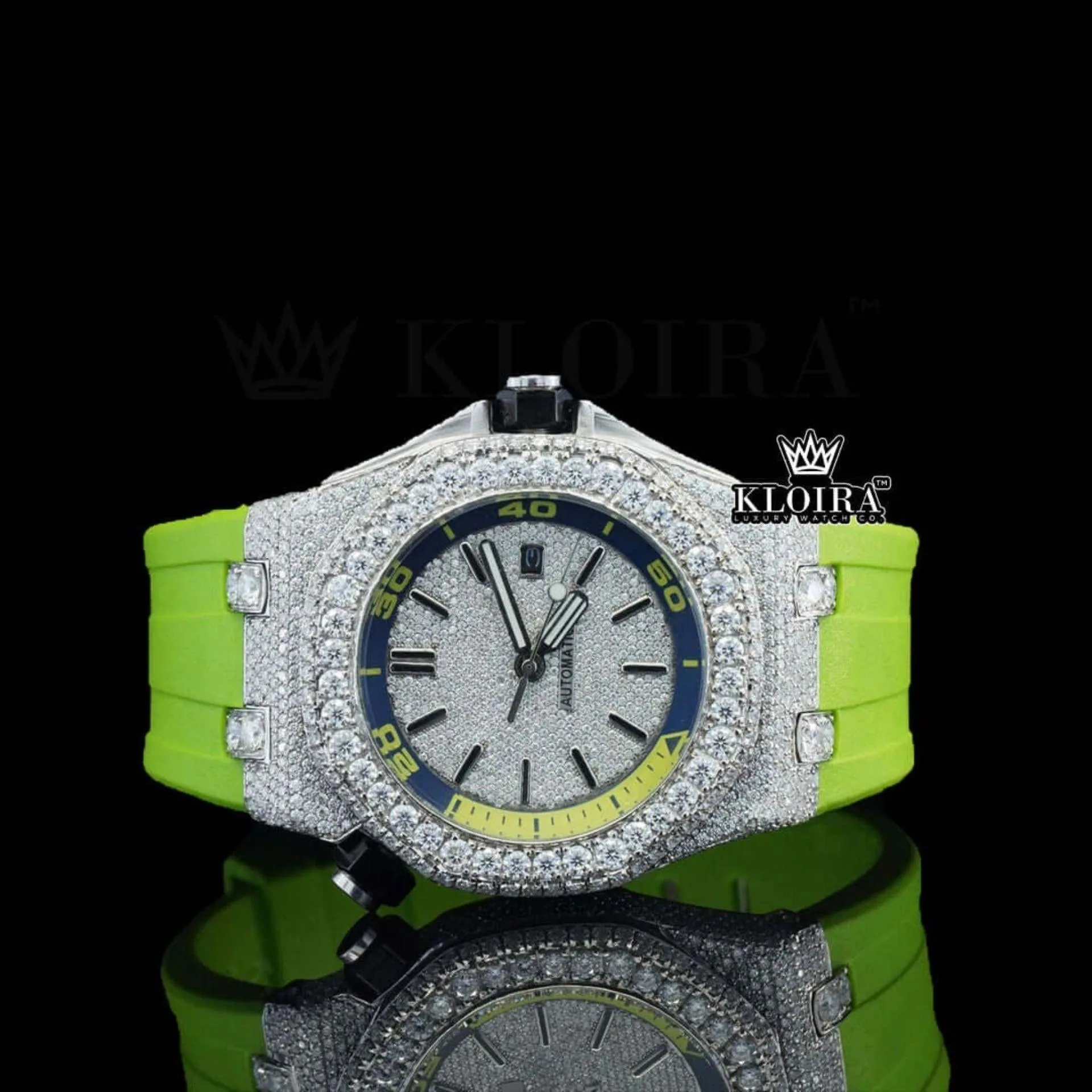 AP Royal Oak Offshore Moissanite Watch with Green Rubber Strap and White Dial