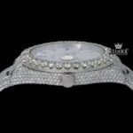 White Dial Rainbow Markers Fully Iced Out Moissanite Diamond Watch Crown View