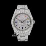 Roles White Dial Rainbow Markers Moissanite Watch