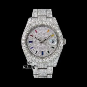 Roles White Dial Rainbow Markers Moissanite Watch