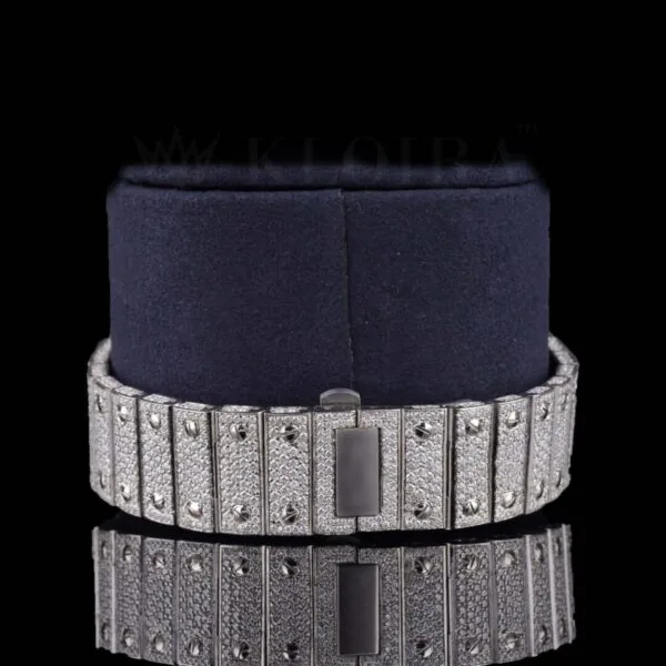 White Dial Rainbow Roman Numerals Fully Iced Moissanite Diamond Watch Bracelet View