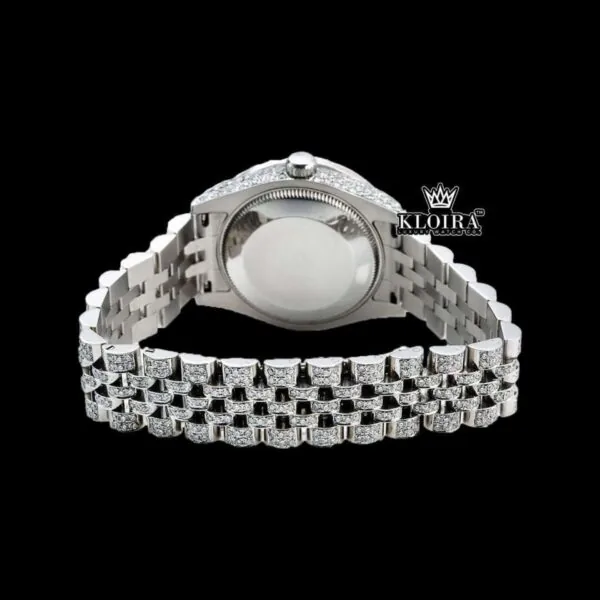 White Dial Roman Numeral Fully Iced Out Moissanite Diamond Watch Caseback View