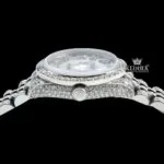 White Dial Roman Numeral Fully Iced Out Moissanite Diamond Watch Crown View