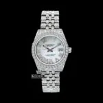 Roles White Dial Roman Numeral Moissanite Diamond Watch