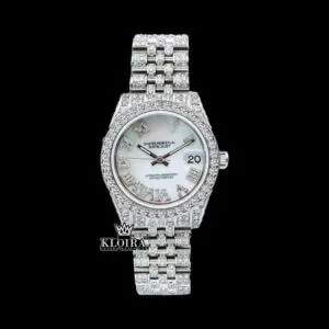 Roles White Dial Roman Numeral Moissanite Diamond Watch