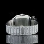 White Dial Roman Numerals Blue Hands Fully Iced Out Moissanite Watch Caseback View