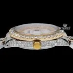 White Dial Roman Numerals Two Tone Moissanite Diamond Watch Crown View