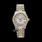 Roles White Dial Roman Numerals Two Tone Moissanite Diamond Watch with Gold Accents