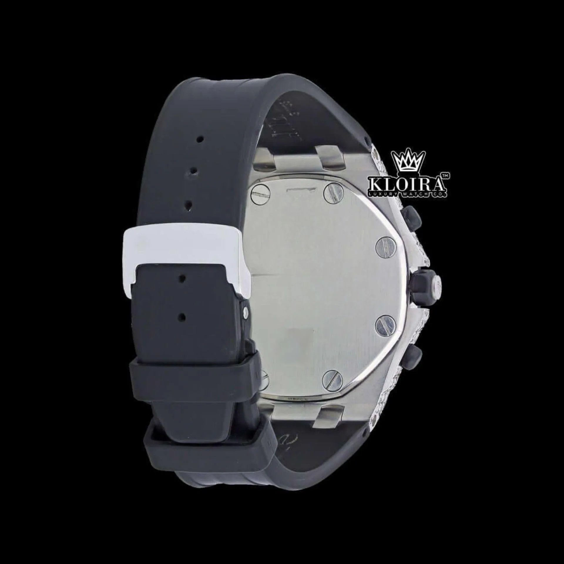 White Dial Standard Numerals Chronograph Semi Iced Moissanite Diamond Watch Caseback View