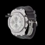 White Dial Standard Numerals Chronograph Semi Iced Moissanite Diamond Watch Close Up Dial View