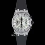 AP Royal Oak Offshore Chronograph Semi Iced Moissanite Diamond Watch with white dial and gold plating