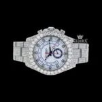 White Dial Standard Numerals Fully Iced Out Moissanite Watch Close Up Front View
