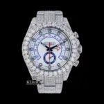Roles White Dial Standard Numerals Fully Iced Out Moissanite Watch