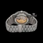 White Dial Stick Markers Moonphase Fully Iced Out Moissanite Diamond Watch Caseback View