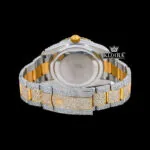 White Dial Two Tone Gold Silver Dual Time Fully Iced Out Moissanite Watch Caseback View