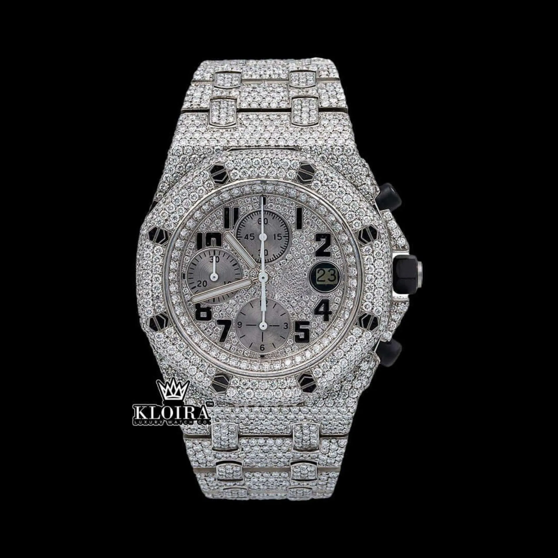 AP White Gold Chronograph Moissanite Watch with Iced-Out Bracelet