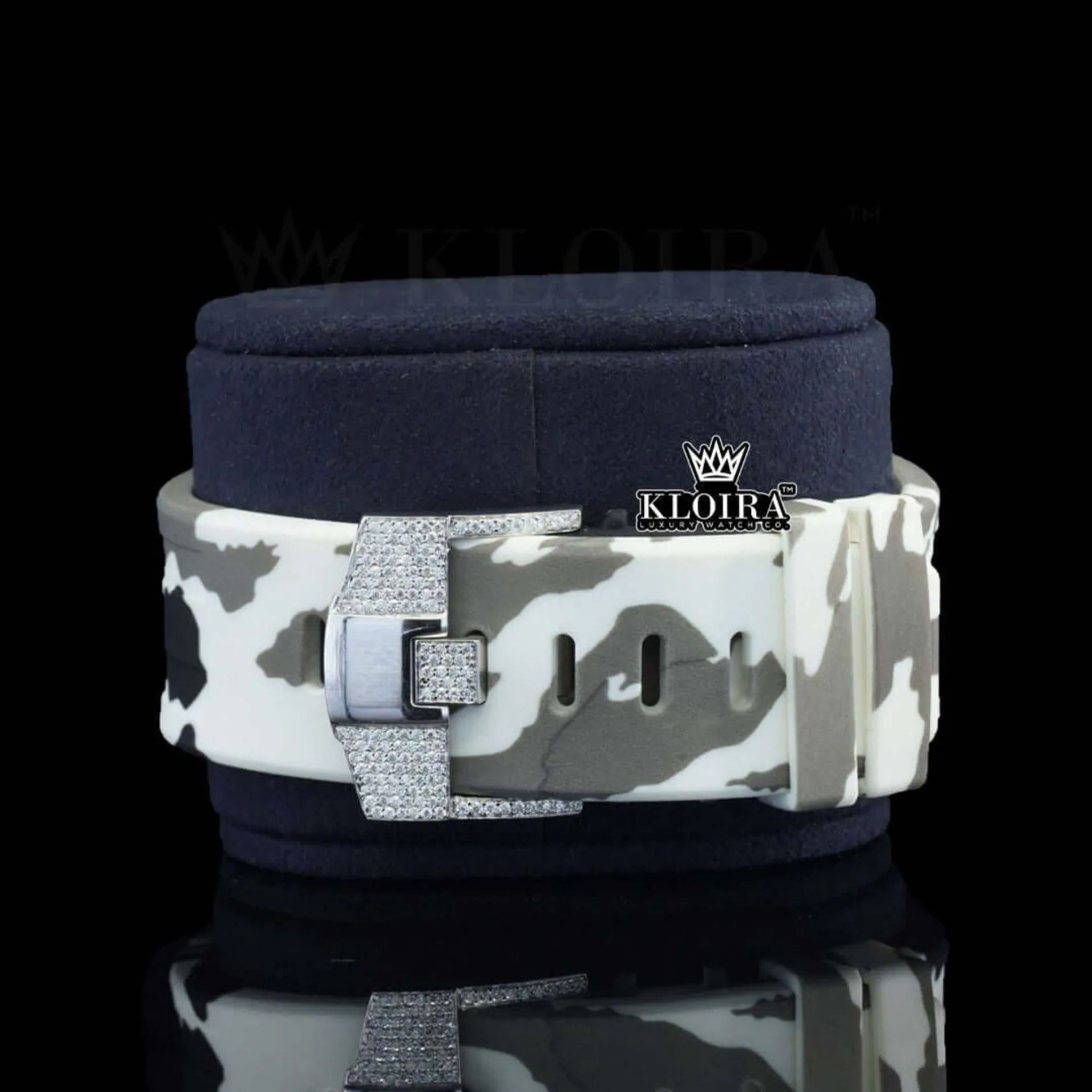 `White Grey Rubber Strap Silver Dial Iced Out Moissanite Diamond Watch Bracelet View