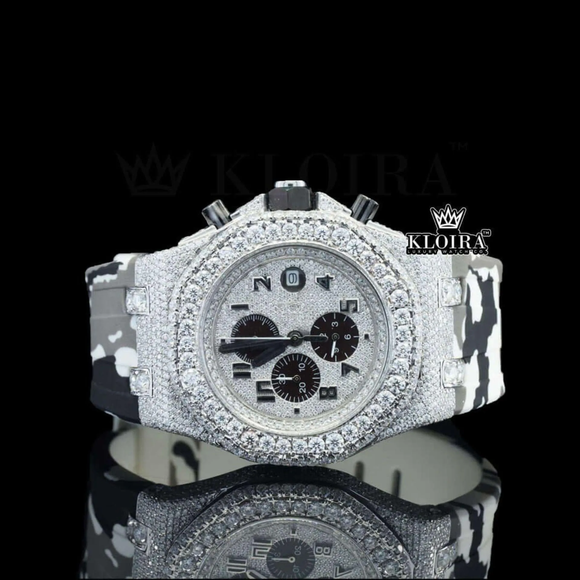 AP Royal Oak Offshore Moissanite Diamond Watch with Silver Dial and Rubber Strap