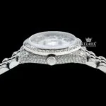 White Pearl Dial Roman Numerals Diamond Link Strap Iced Out Moissanite Watch Crown View