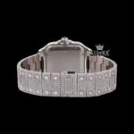 White Roman Dial Black Hands Fully Iced Out Moissanite Watch Caseback View