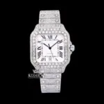 Cartior White Roman Dial Moissanite Watch with Iced-Out Bracelet