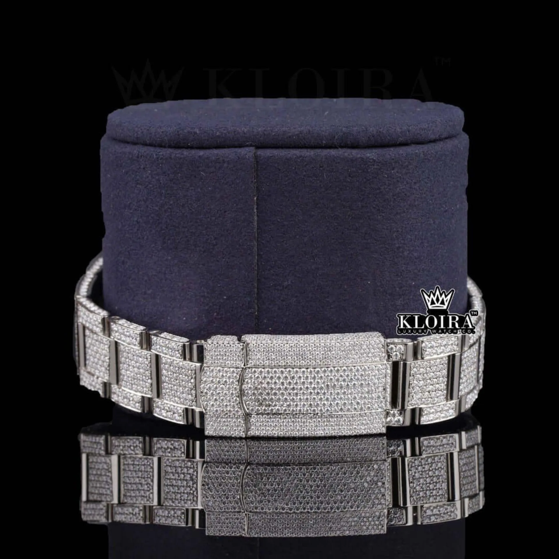 White Roman Dial Full Iced Out Classic Link Strap Moissanite Watch Bracelet View