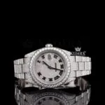 Roles White Roman Dial Moissanite Watch with Iced Out Classic Strap