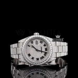Roles White Roman Dial Moissanite Watch with Iced Out Classic Strap