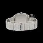 White Roman Numerals Blue Dial Full Iced Out Moissanite Watch Caseback View