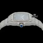 White Roman Numerals Blue Dial Full Iced Out Moissanite Watch Crown View