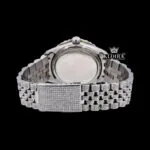 White Roman Numerals Red Dial Fuully Iced Moissanite Diamond Watch Caseback View
