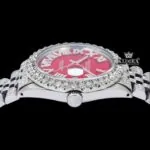 White Roman Numerals Red Dial Fuully Iced Moissanite Diamond Watch Crown View