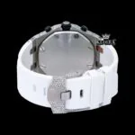 White Rubber Strap Chronograph Dial Semi Iced Out Moissanite Watch Caseback View