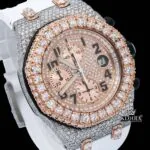 White Rubber Strap Chronograph Dial Semi Iced Out Moissanite Watch Close Up Dial View