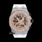 AP Royal Oak Offshore Chronograph Dial Moissanite Watch with Rose Gold and White Strap