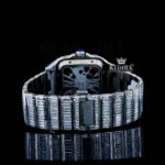 White Skeleton Dial Fully Iced Out Baguette Moissanite Watch Caseback View