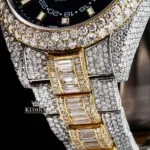 White Stick Markers Black Dial Two Tone Iced Out Moissanite Diamond Watch Bracelet View