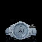 Roles White Gold Moissanite Watch with Stick Markers Dial and Full Icing