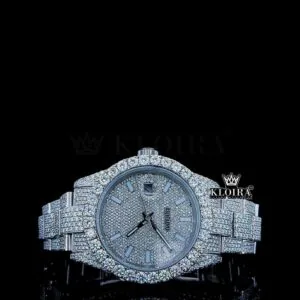 Roles White Gold Moissanite Watch with Stick Markers Dial