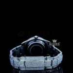 White Stick Markers Dial Full Iced Out White Gold Moissanite Watch Left Side Caseback View
