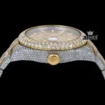 White Stick Markers Dual Time Dial Two Tone Iced Out Moissanite Watch Crown View