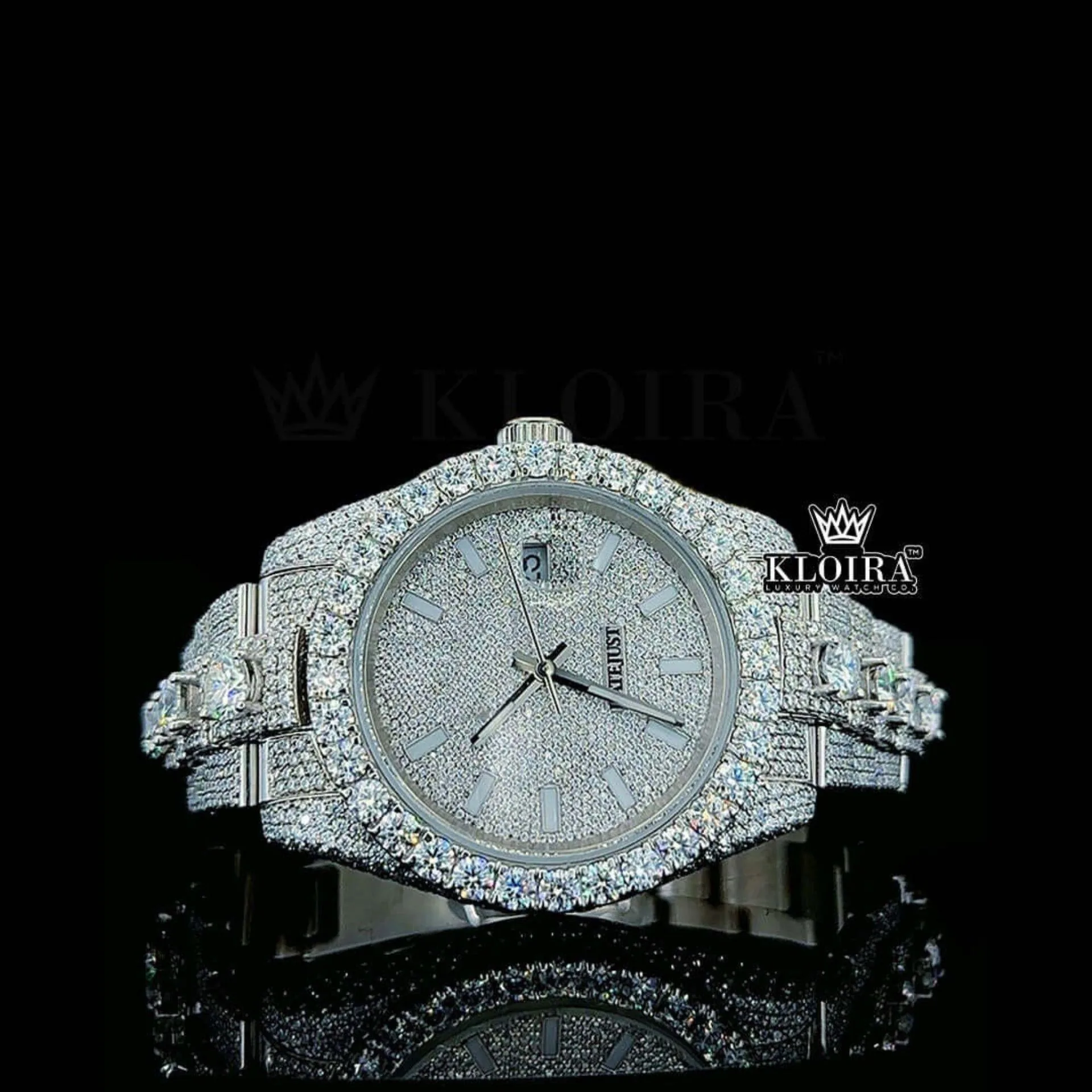 Roles Moissanite Diamond Watch with White Dial and Stick Markers
