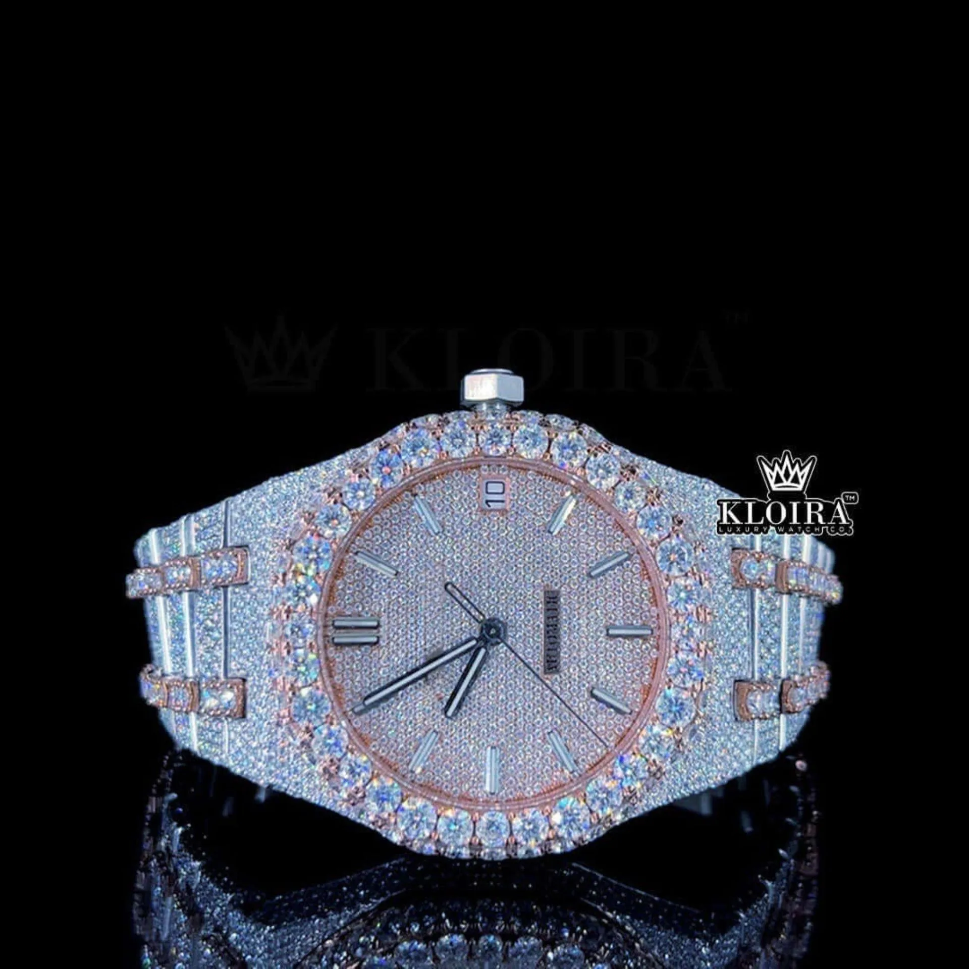 AP Royal Oak Moissanite Watch with Rose Gold Dial and Two-Tone Bracelet